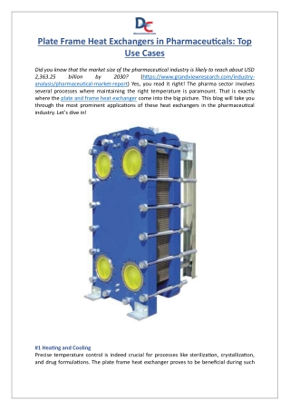 Plate Frame Heat Exchangers in Pharmaceuticals- Top Use Cases