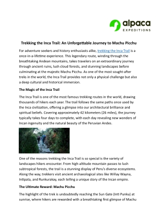 Trekking the Inca Trail- An Unforgettable Journey to Machu Picchu