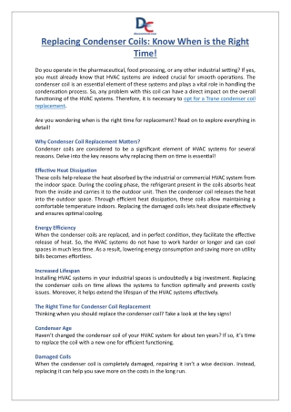 Replacing Condenser Coils- Know When is the Right Time!