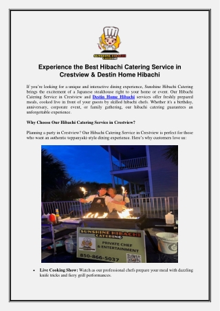 Experience the Best Hibachi Catering Service in Crestview & Destin Home Hibachi