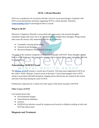 OCD, A Brain Disorder