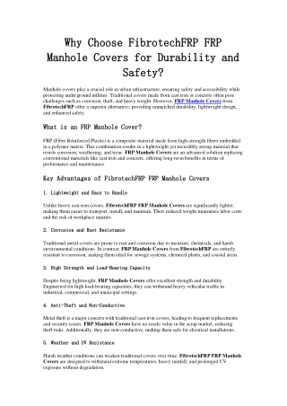 Why Choose FibrotechFRP FRP Manhole Covers for Durability and Safety