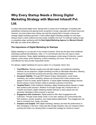 Why Every Startup Needs a Strong Digital Marketing Strategy with Macreel Infosoft Pvt