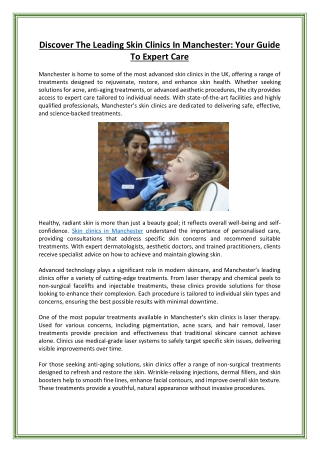 Discover The Leading Skin Clinics In Manchester Your Guide To Expert Care