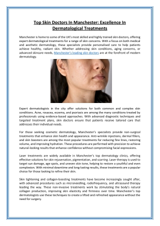 Top Skin Doctors In Manchester Excellence In Dermatological Treatments