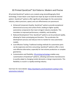 3D Printed QuickCast® SLA Patterns Modern and Precise