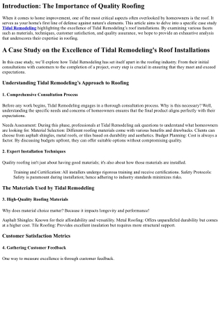 A Case Study on the Excellence of Tidal Remodeling's Roof Installations