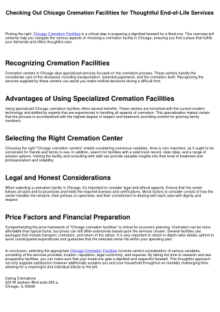 Checking Out Chicago Cremation Facilities for Thoughtful End-of-Life Services