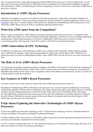 Exploring the Innovative Technologies of AMD's Ryzen Processors