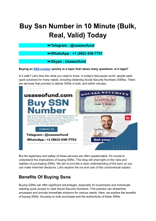 Buy Ssn Number in 10 Minute (Bulk, Real, Valid) Today