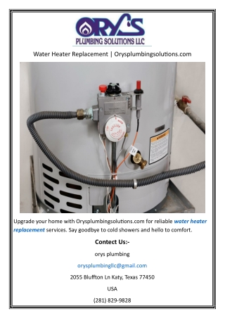 Water Heater Replacement  Orysplumbingsolutions