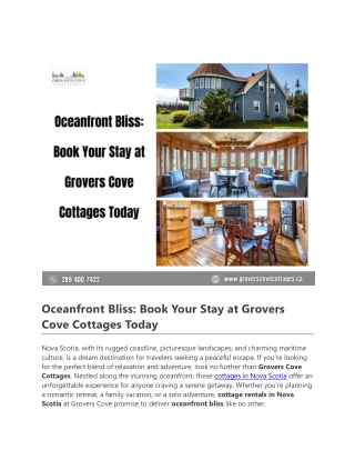 Oceanfront Bliss - Book Your Stay at Groverscove Cottages Today