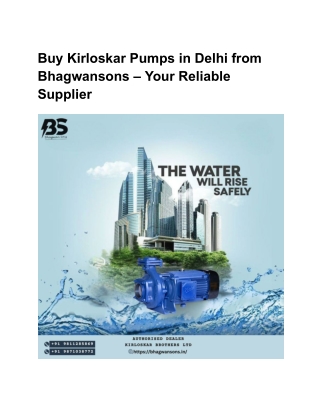 Buy Kirloskar Pumps in Delhi from Bhagwansons – Your Reliable Supplier