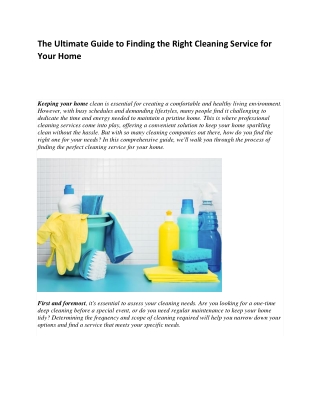 The Ultimate Guide to Finding the Right Cleaning Service for Your Home