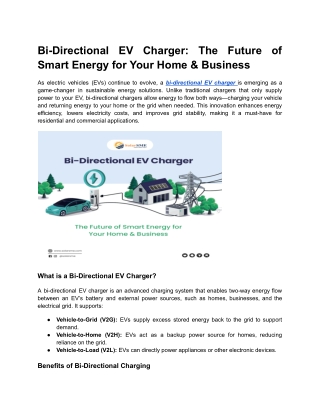 Bi-Directional EV Charger