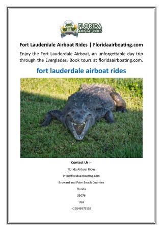 Fort Lauderdale Airboat Rides  Floridaairboating.com
