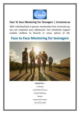 Face To Face Mentoring For Teenagers  Urmentor.ae