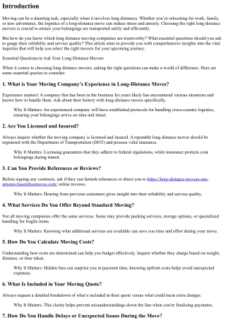 Essential Questions to Ask Your Long Distance Movers