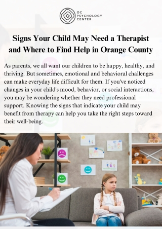 Signs Your Child May Need a Therapist and Where to Find Help in Orange County