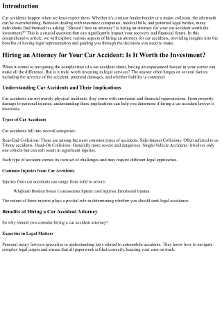 Hiring an Attorney for Your Car Accident: Is It Worth the Investment?