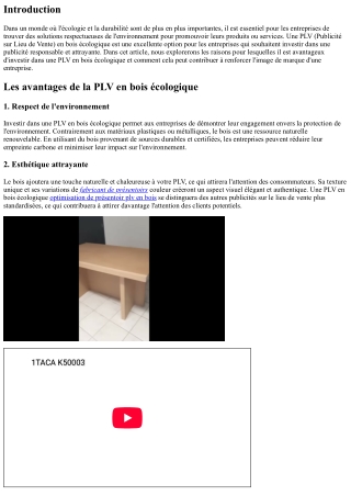 Les raisons d'investir dans une PLV en bois écologique