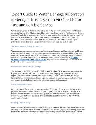 Expert Guide to Water Damage Restoration in Georgia Trust 4 Season Air Care LLC for Fast and Reliable Service