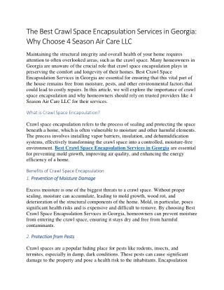 The Best Crawl Space Encapsulation Services in Georgia Why Choose 4 Season Air Care LLC