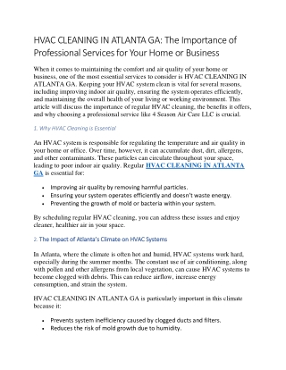 HVAC CLEANING IN ATLANTA GA The Importance of Professional Services for Your Home or Business