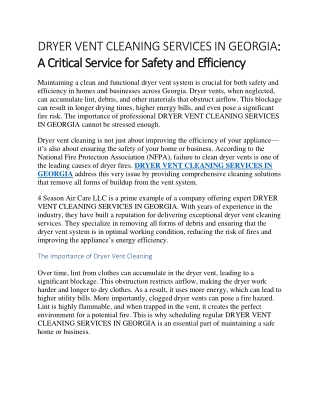 DRYER VENT CLEANING SERVICES IN GEORGIA A Critical Service for Safety and Efficiency