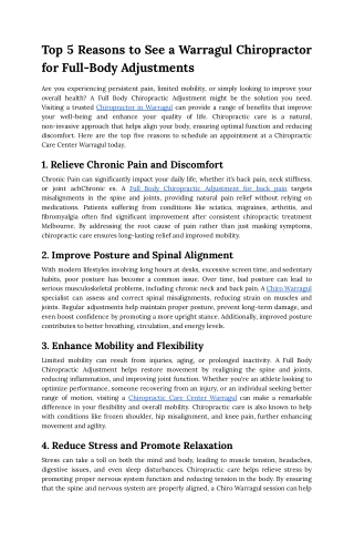 Top 5 Reasons to See a Warragul Chiropractor for Full-Body Adjustments