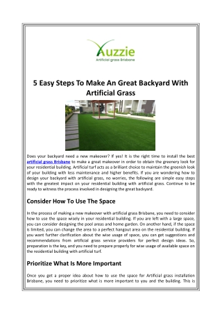 5 Easy Steps To Make An Great Backyard With Artificial Grass
