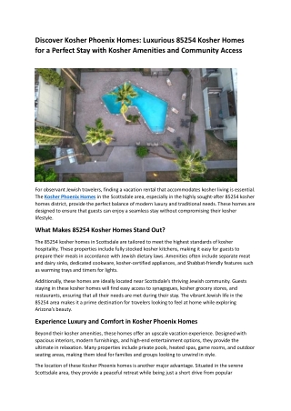 Discover Kosher Phoenix Homes Luxurious 85254 Kosher Homes for a Perfect Stay with Kosher Amenities and Community Access