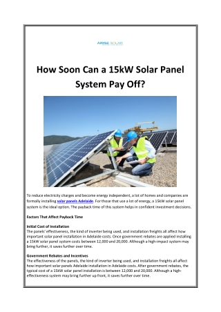 How Soon Can a 15kW Solar Panel System Pay Off