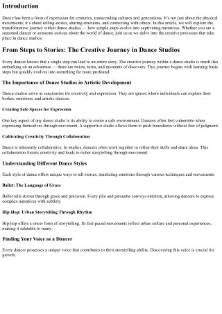 From Steps to Stories: The Creative Journey in Dance Studios