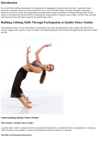 Building Lifelong Skills Through Participation at Quality dance studios