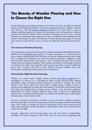 The Beauty of Wooden Flooring and How to Choose the Right One