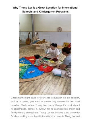 Thong Lor is a Great Location for International Schools and Kindergarten