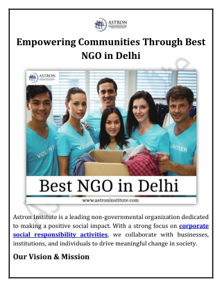 Empowering Communities Through Best NGO in Delhi