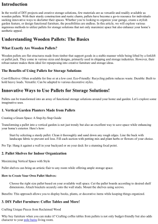 Innovative Ways to Use Pallets for Storage Solutions!