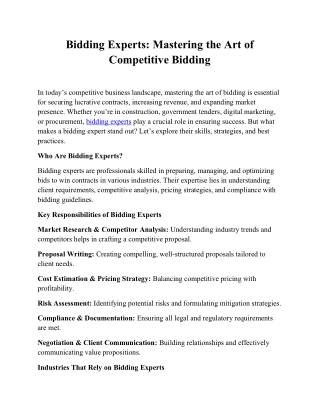 Bidding Experts: Mastering the Art of  Competitive Bidding