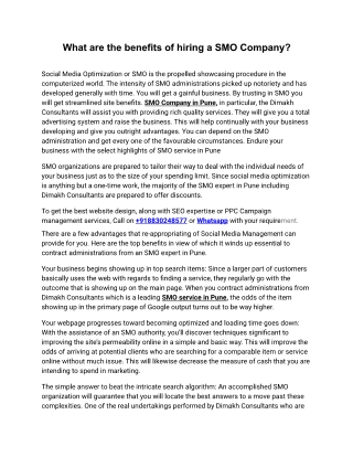 What are the benefits of hiring a SMO Company