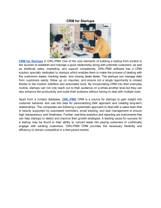 CRM for Startups | OWL-PMS