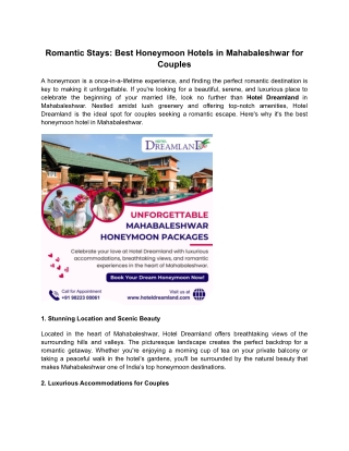 Romantic Stays_ Best Honeymoon Hotels in Mahabaleshwar for Couples