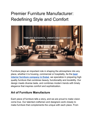 Premier Furniture Manufacturer_ Redefining Style and Comfort