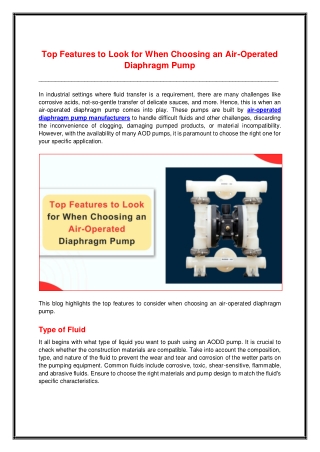 Top Features to Look for When Choosing an Air-Operated Diaphragm Pump