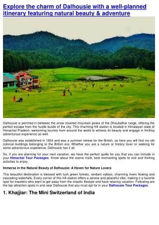 Explore the charm of Dalhousie with a well