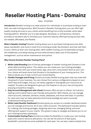 Buy Reseller Hosting Plans - Domainz