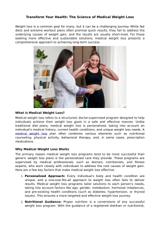 Transform Your Health: The Science of Medical Weight Loss