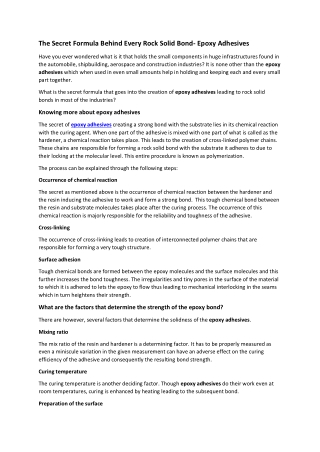 The Secret Formula Behind Every Rock Solid Bond- Epoxy Adhesives