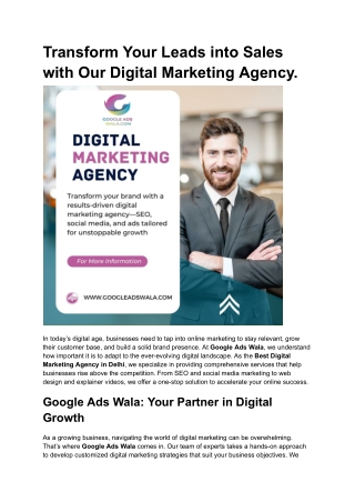 Transform Your Leads into Sales with Our Digital Marketing Agency.